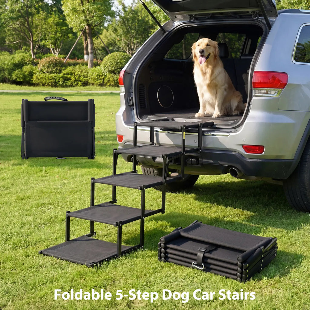 🐕 Foldable Dog Car Stairs – 5-Step, Anti-Slip, Up to 150 lbs