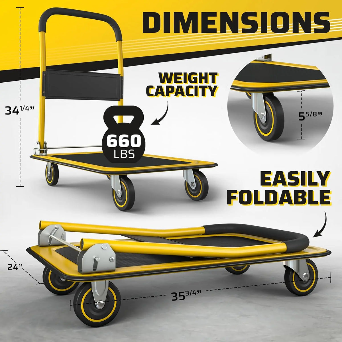🛒 Foldable Push Cart Dolly – Heavy Duty Moving Platform (330 / 660 lbs)