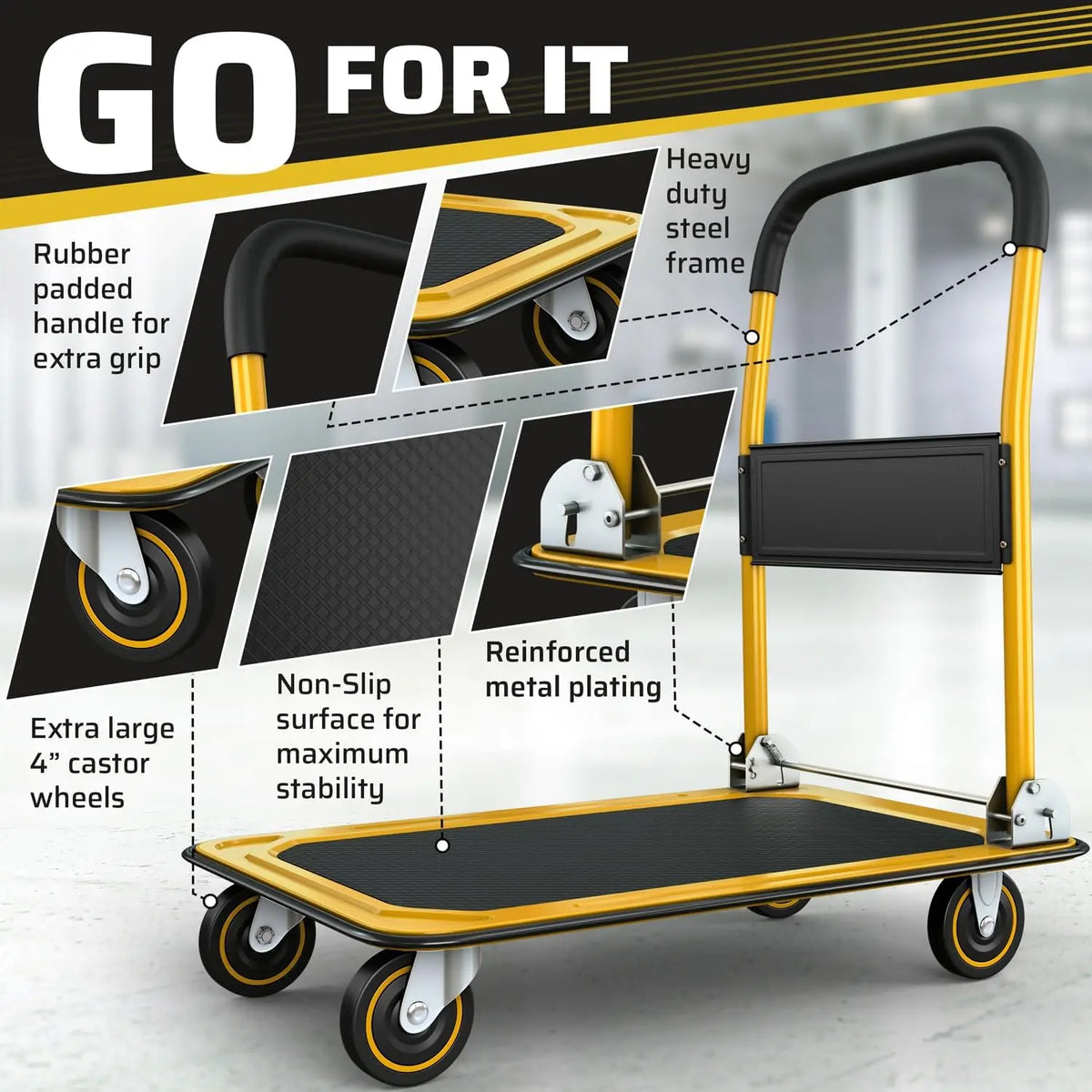 🛒 Foldable Push Cart Dolly – Heavy Duty Moving Platform (330 / 660 lbs)