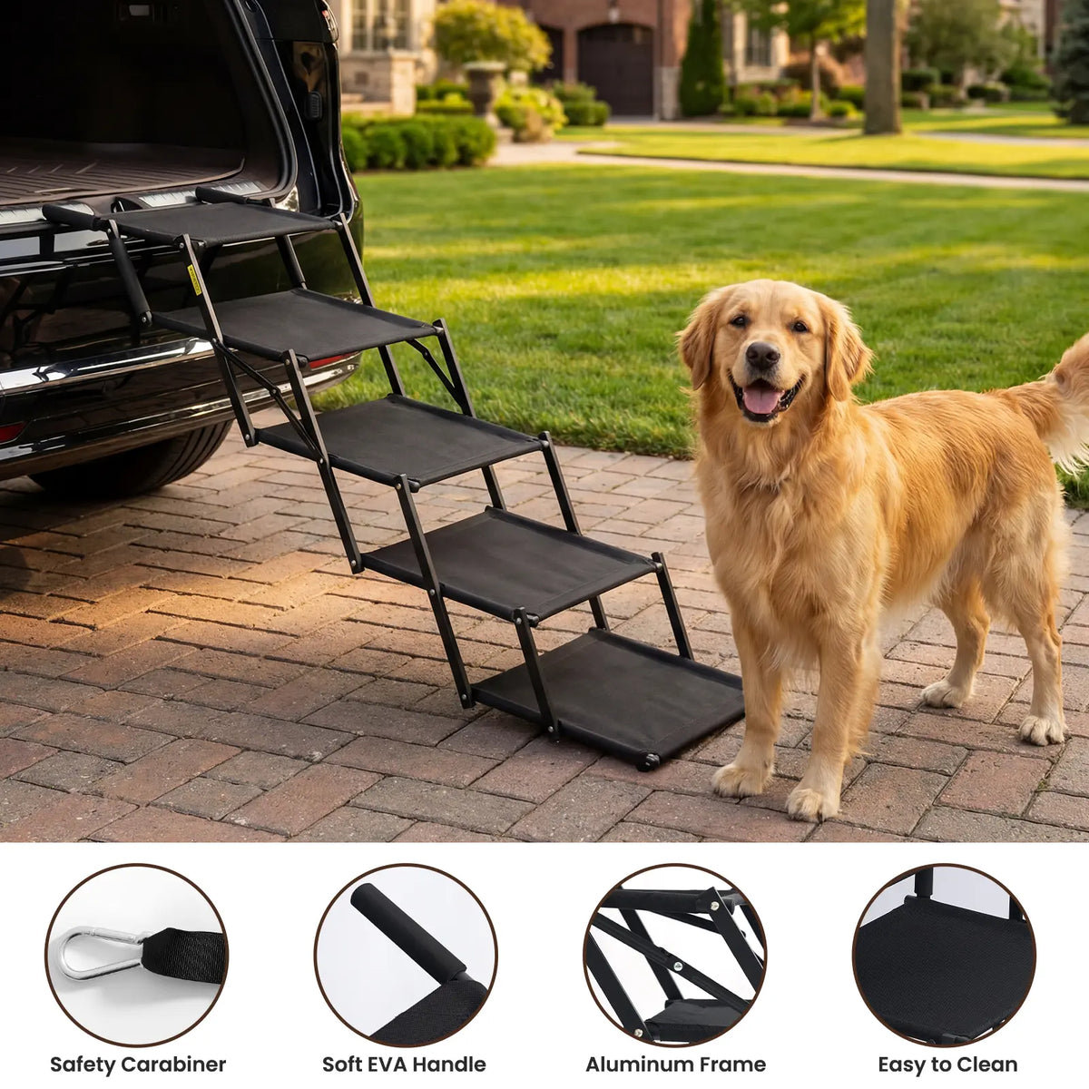 🐕 Foldable Dog Car Stairs – 5-Step, Anti-Slip, Up to 150 lbs