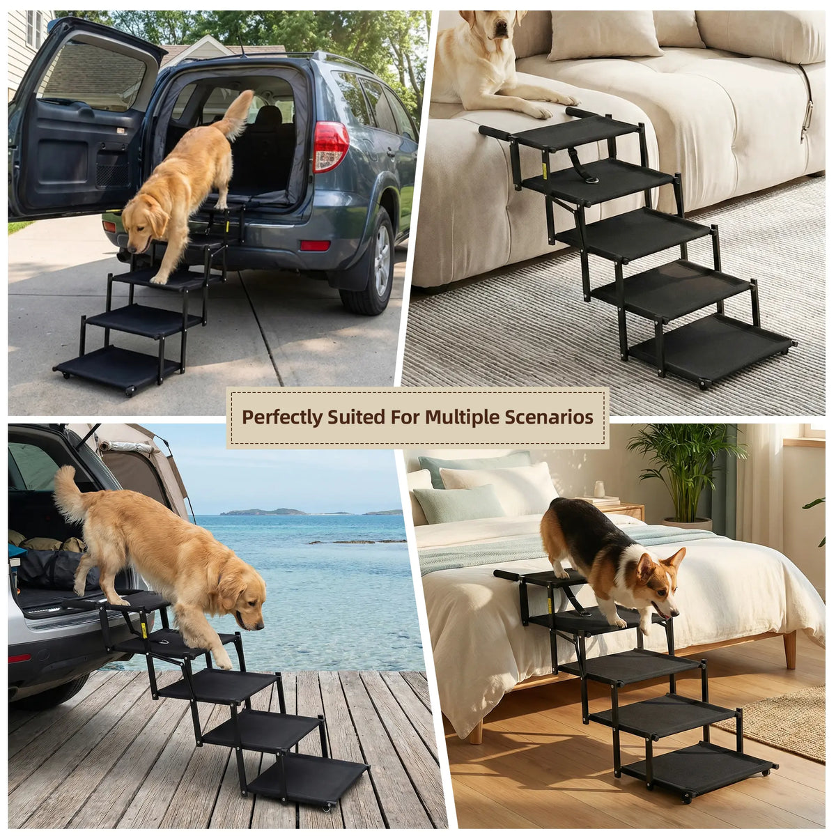 🐕 Foldable Dog Car Stairs – 5-Step, Anti-Slip, Up to 150 lbs