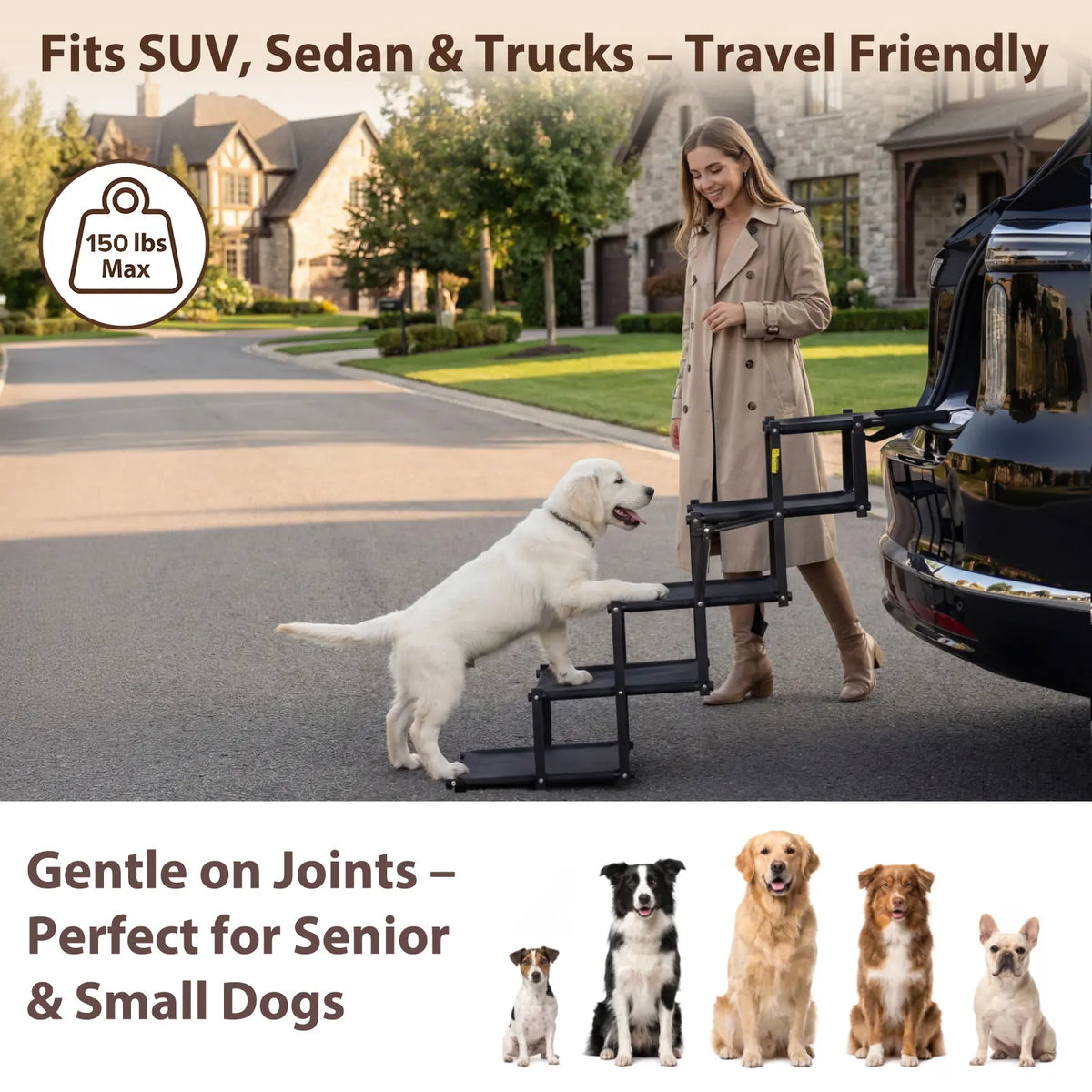 🐕 Foldable Dog Car Stairs – 5-Step, Anti-Slip, Up to 150 lbs