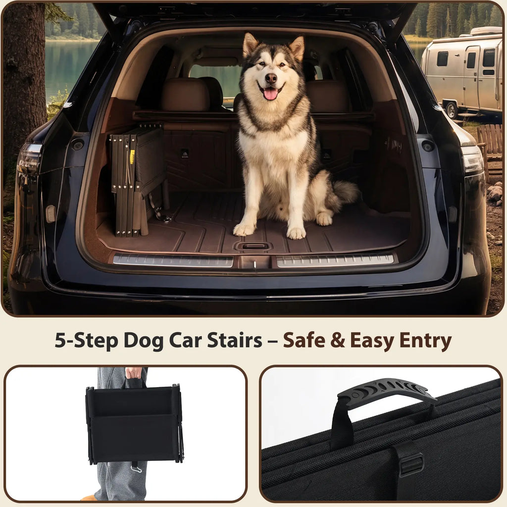 🐕 Foldable Dog Car Stairs – 5-Step, Anti-Slip, Up to 150 lbs