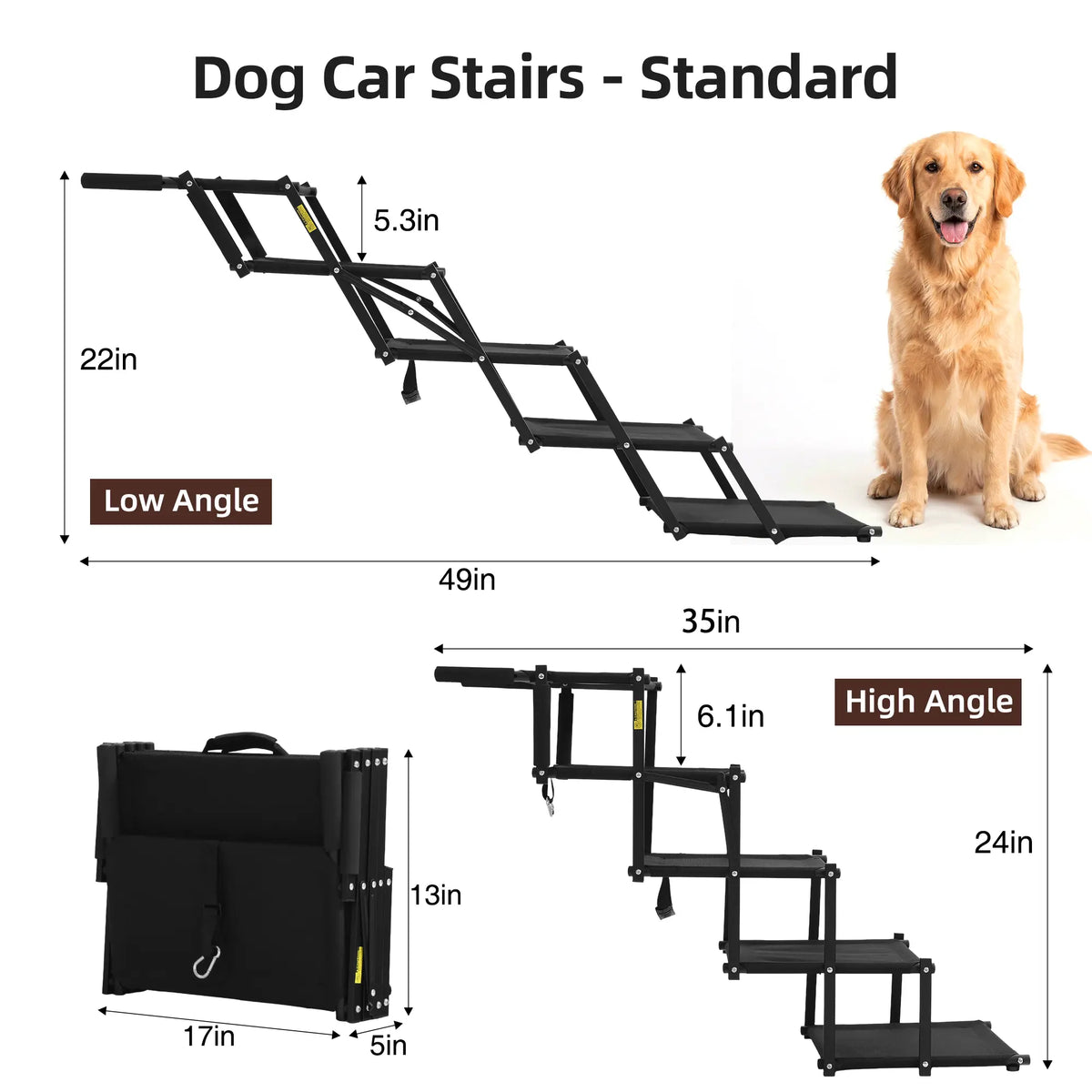 🐕 Foldable Dog Car Stairs – 5-Step, Anti-Slip, Up to 150 lbs