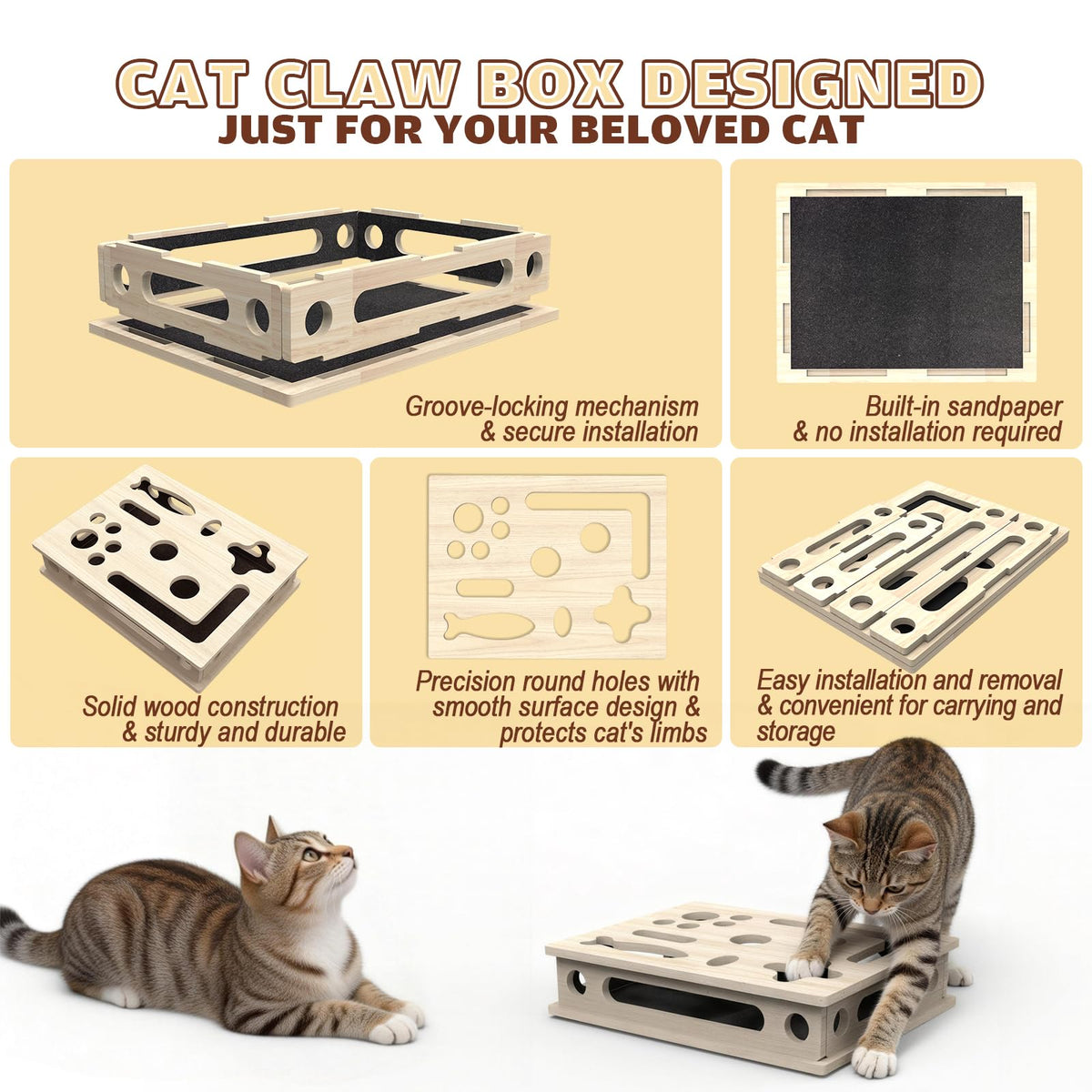 🐱 Oak Wood Cat Nail File Box – Stress-Free Nail Trimming