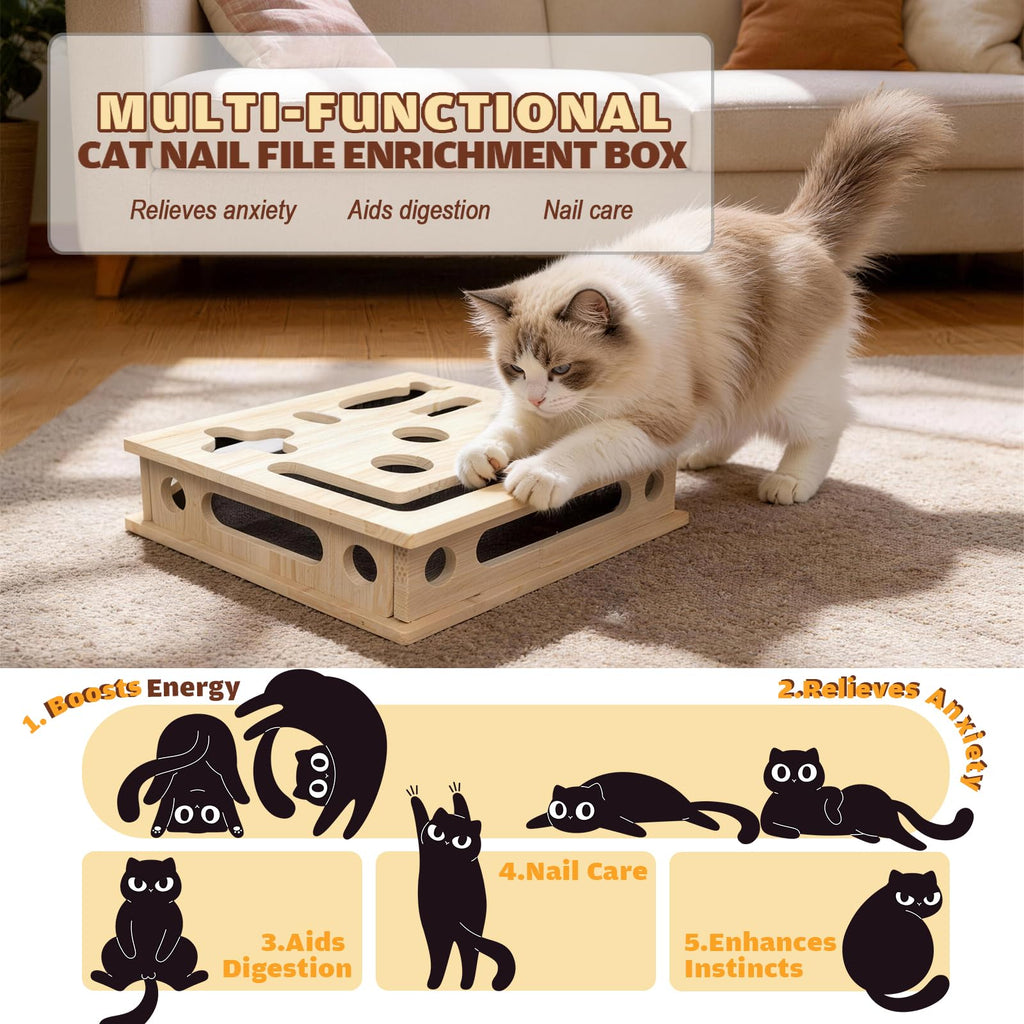 🐱 Oak Wood Cat Nail File Box – Stress-Free Nail Trimming