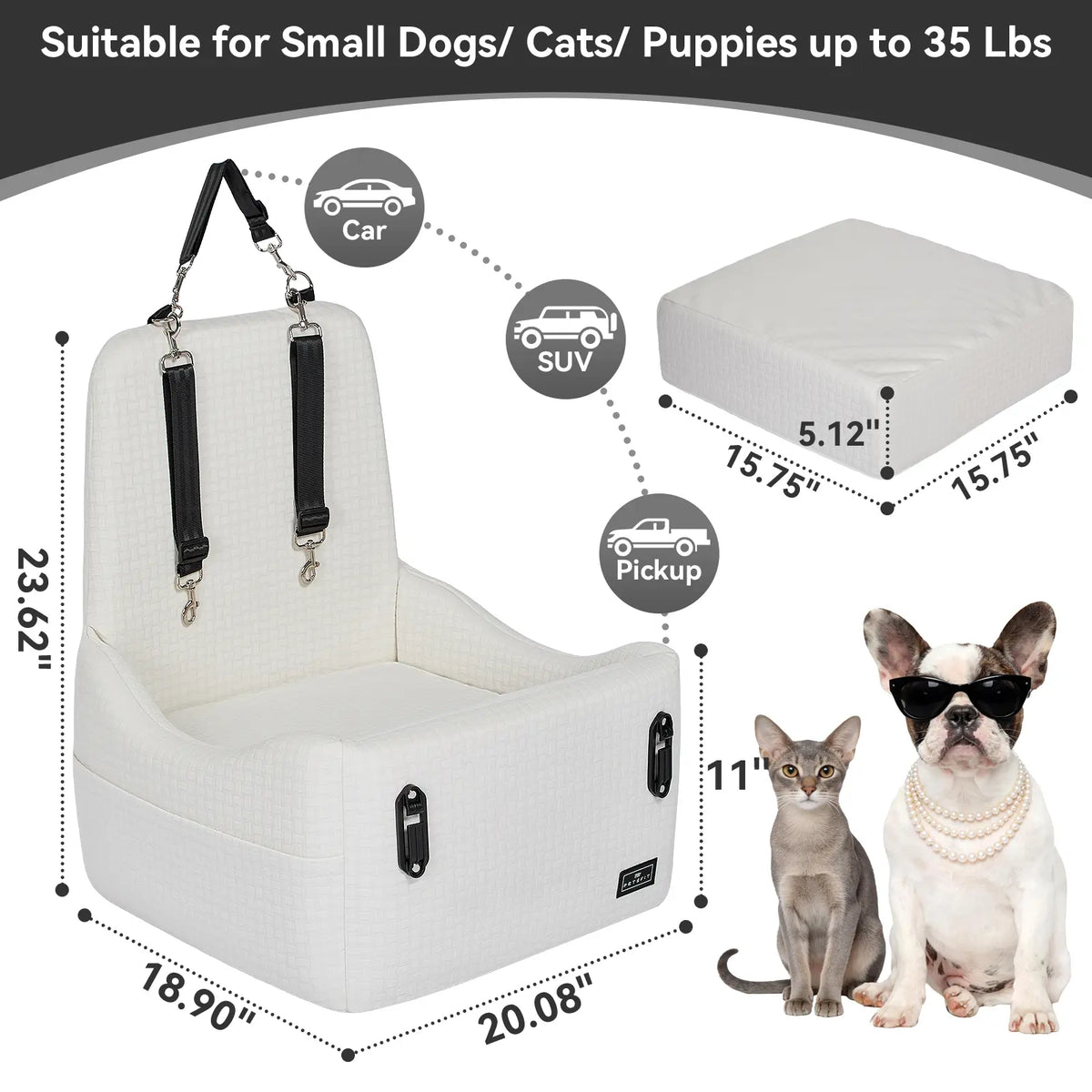 🐕   Dog Car Seat – 5"&6"Memory Foam Booster for Small &Medium Dogs