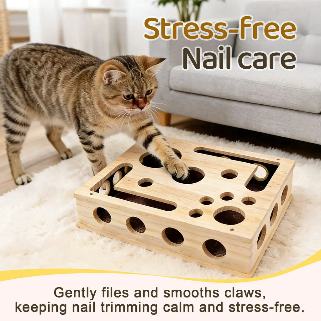 🐱 Oak Wood Cat Nail File Box – Stress-Free Nail Trimming