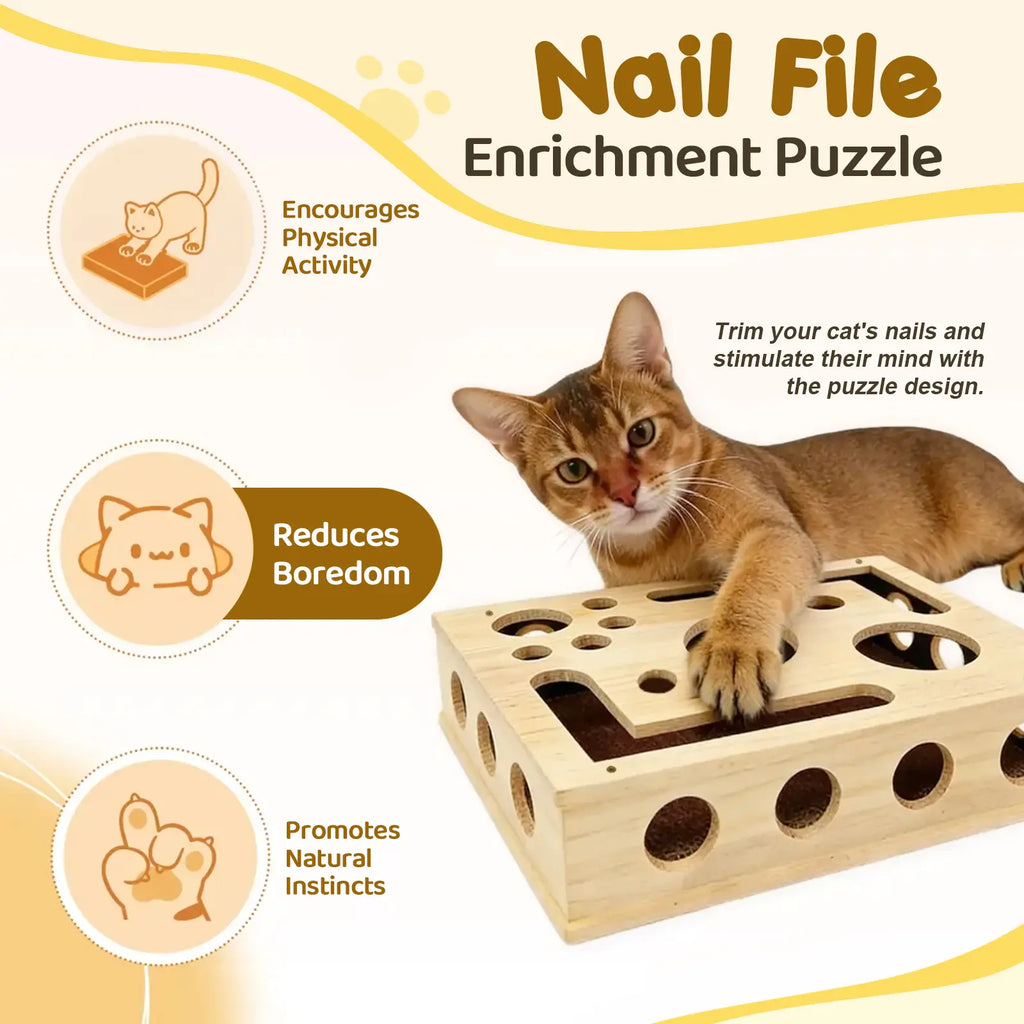 🐱 Oak Wood Cat Nail File Box – Stress-Free Nail Trimming