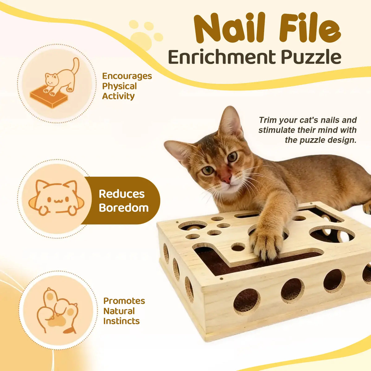 🐱 Oak Wood Cat Nail File Box – Stress-Free Nail Trimming