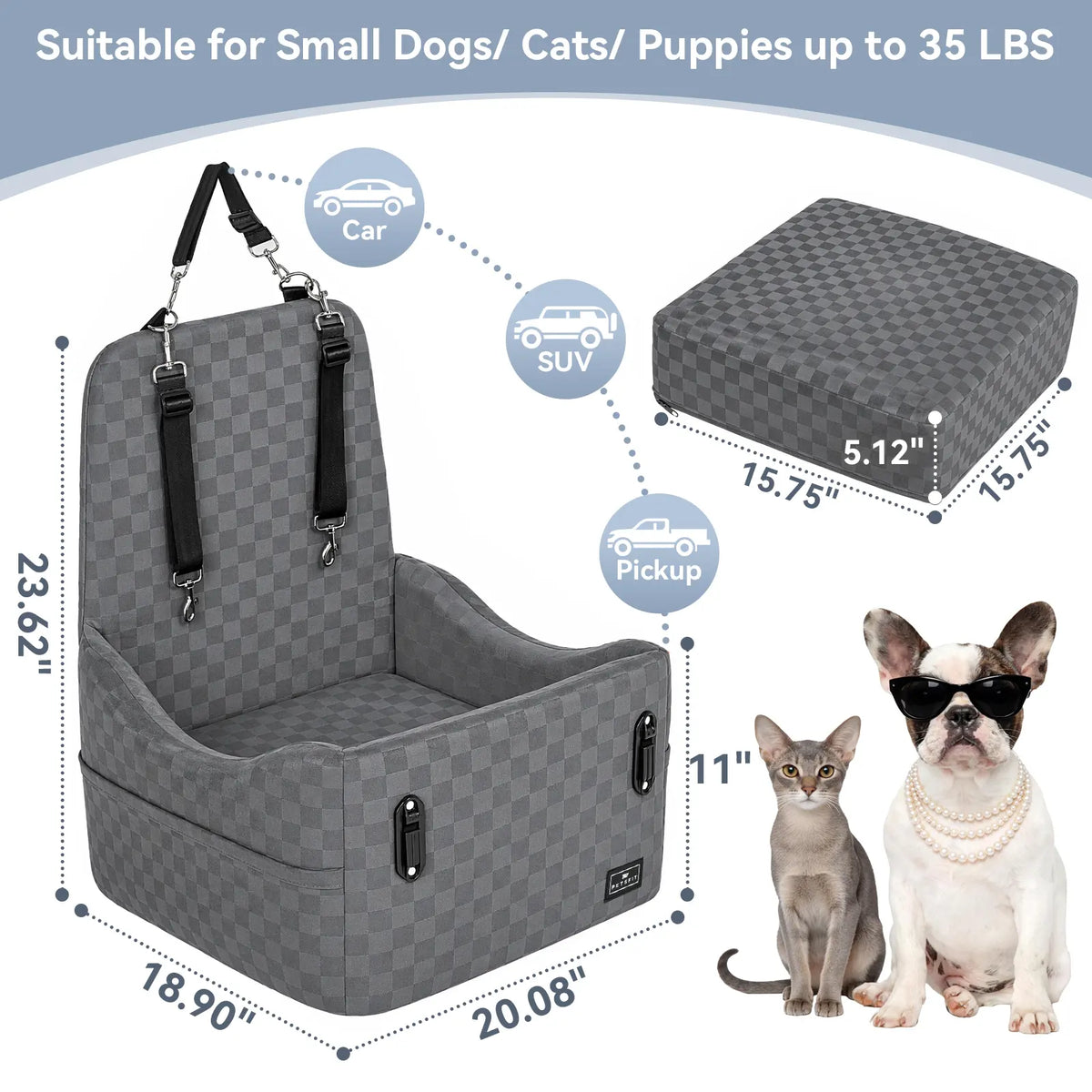 🐕   Dog Car Seat – 5"&6"Memory Foam Booster for Small &Medium Dogs
