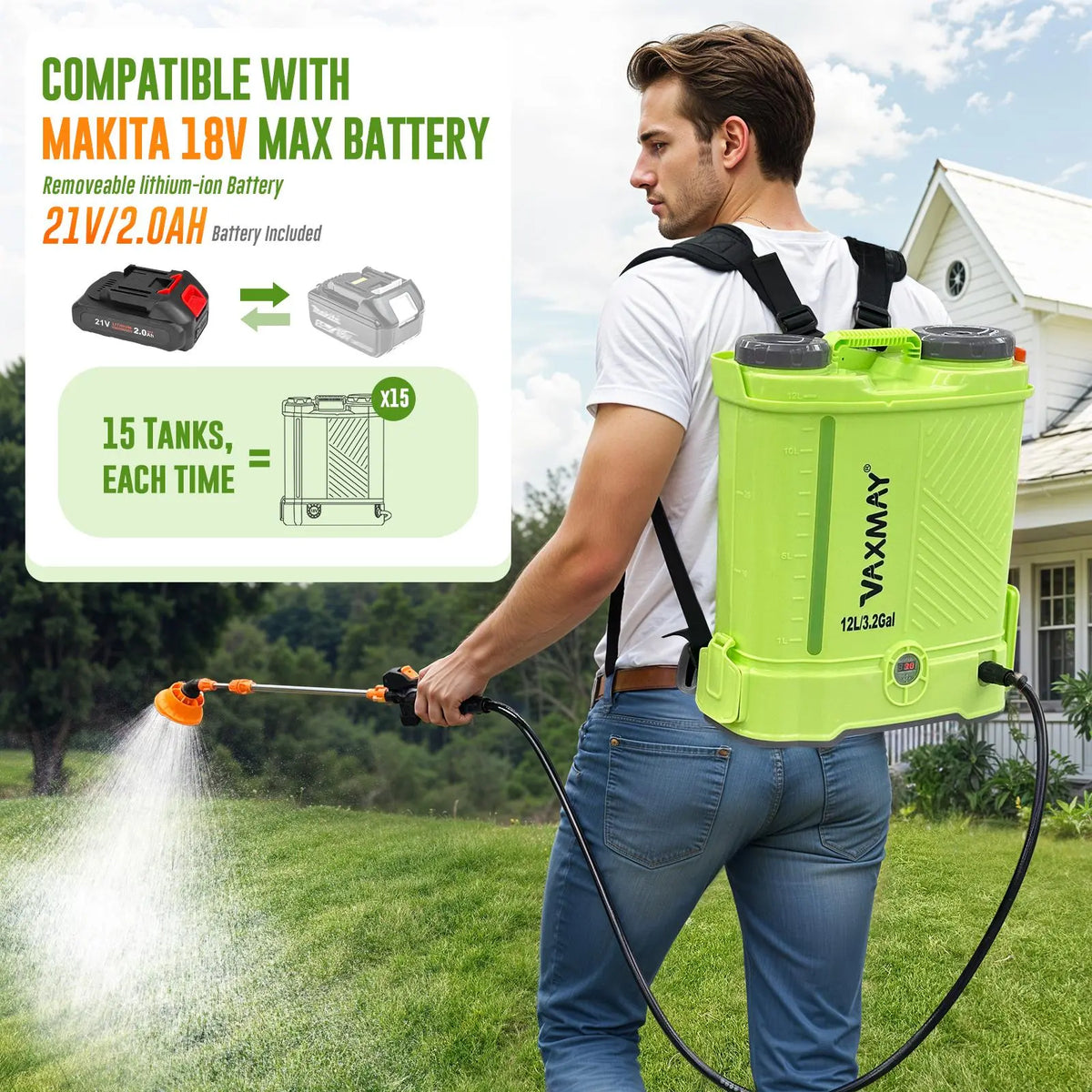 🌿 Battery Powered Backpack Sprayer – 3.2&4.2&5.2 Gal, 80 PSI, 5 Nozzles