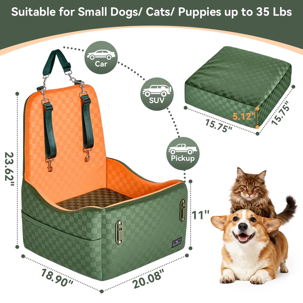 🐕   Dog Car Seat – 5"&6"Memory Foam Booster for Small &Medium Dogs