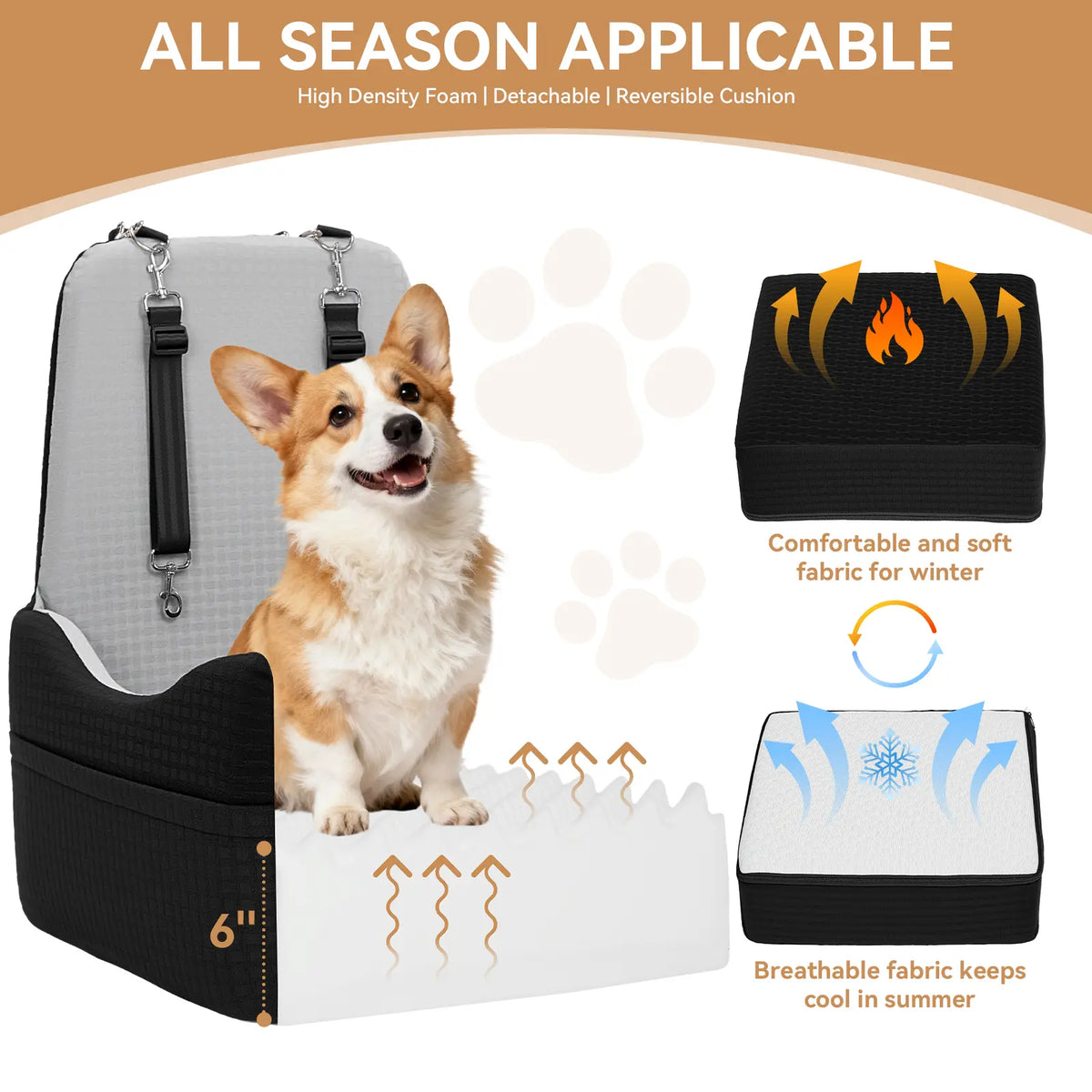 🐕   Dog Car Seat – 5"&6"Memory Foam Booster for Small &Medium Dogs