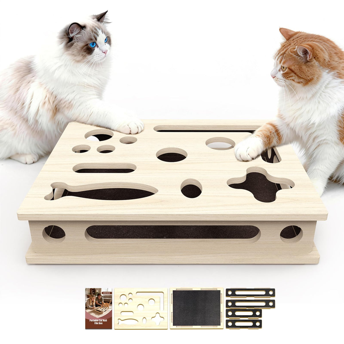 🐱 Oak Wood Cat Nail File Box – Stress-Free Nail Trimming